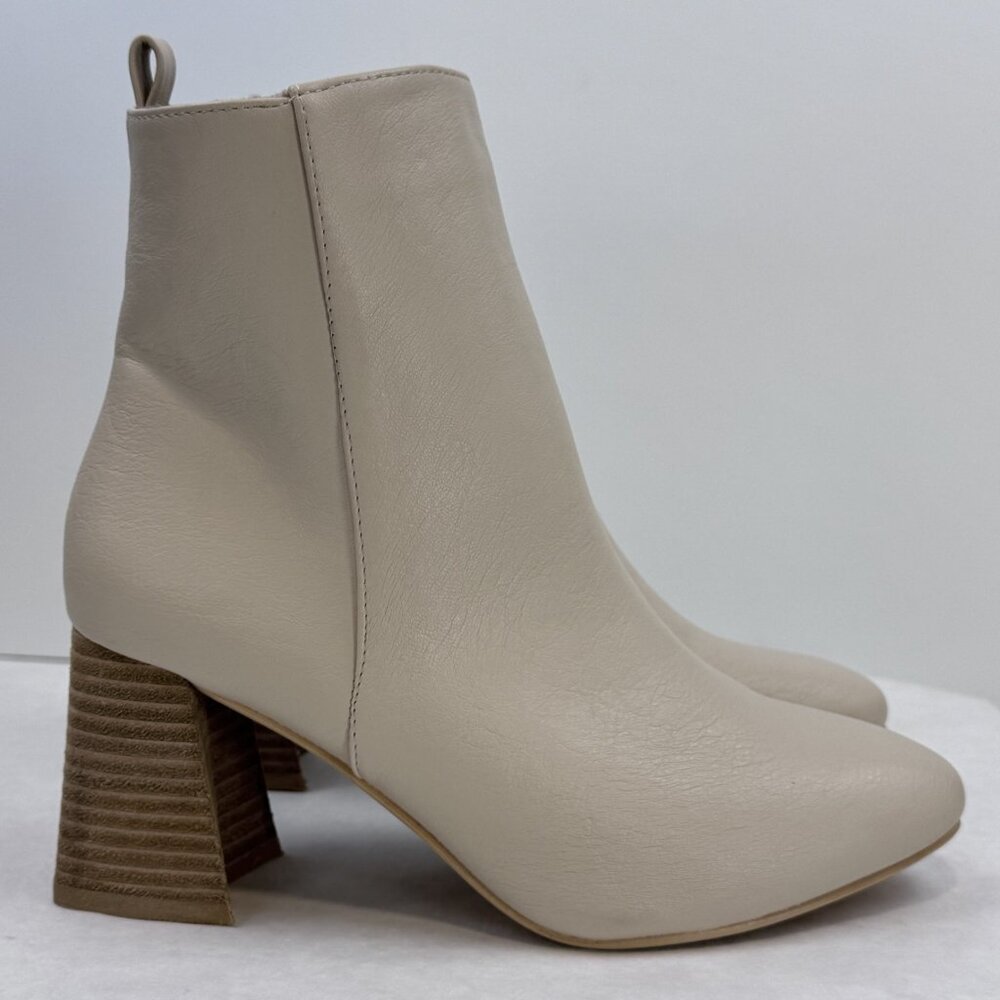 Ccocci Womens 7 Cream Ankle Boots Faux Leather Colleen Block Heels Pointed Zip - Picture 3 of 15